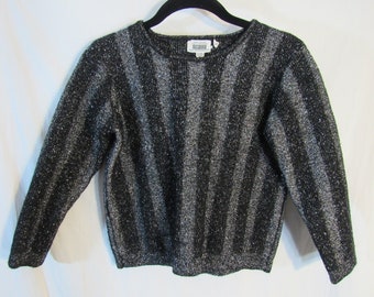 Vintage 1970s Rosanna wool and metallic blend black and silver disco sweater top cropped Bust 36" mint condition women's large!