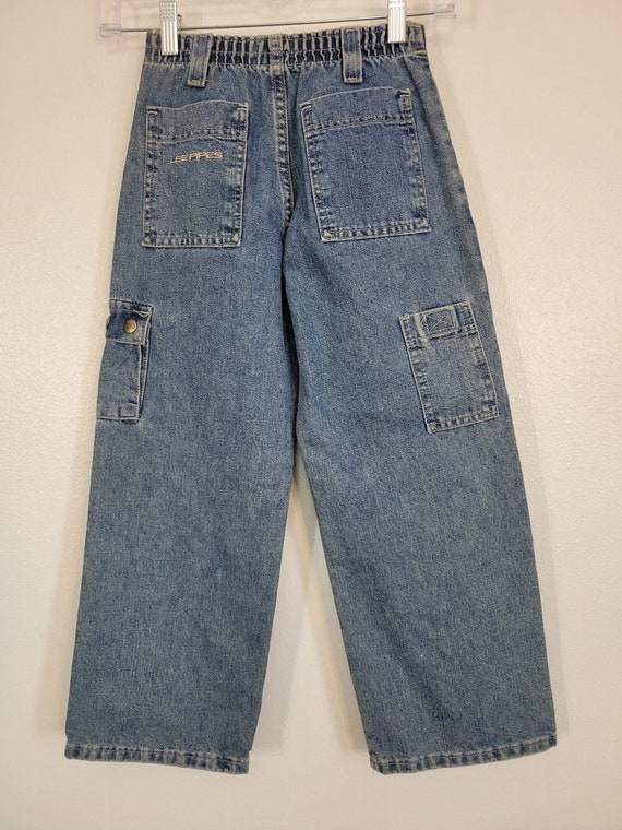Vintage 1990s Lee Pipes Girls' 7X Reg Cargo Blue Medium Wash Denim