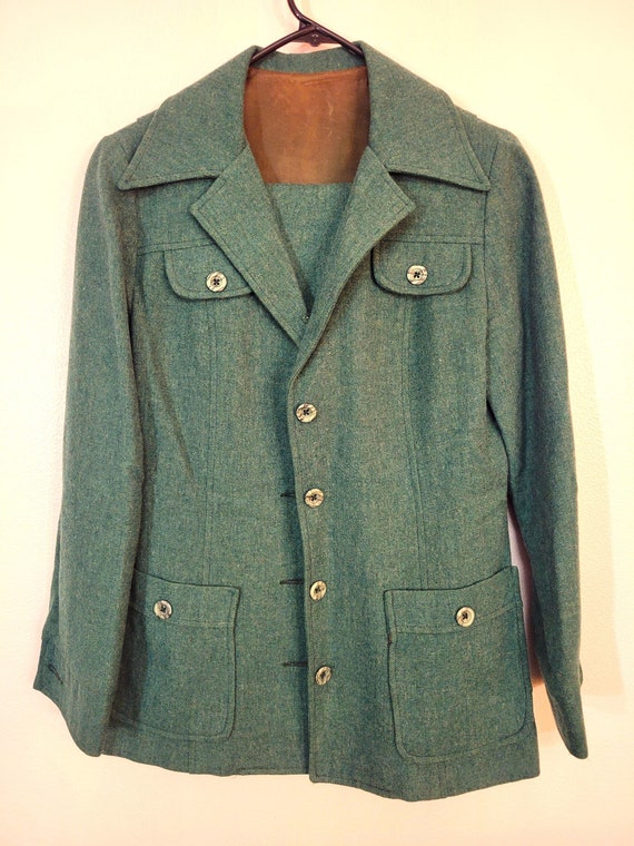 Vintage 1970s Junior House Green Wool Blend Flare… - image 1