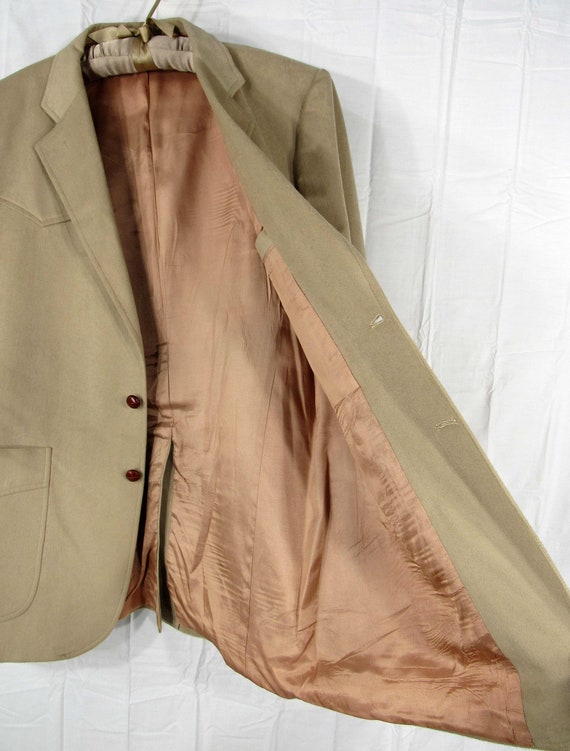Howdy It s a 1980s Vintage J.C. Penney Men s Western Style Action Master Tan Mohair Feel Blazer Sport Coat Size 22 P2P Men s 44L per Tag Etsy