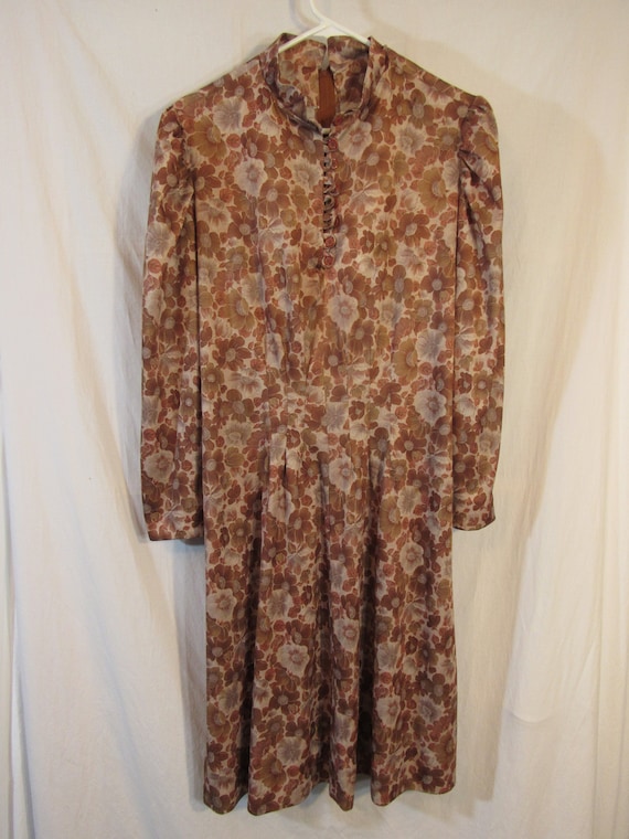 Vintage Homemade 1970s Brown Floral Button Bodice… - image 1