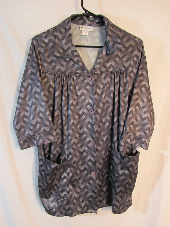 Vintage 1970s Vickie Wayne's Gray Parquet Print S… - image 1