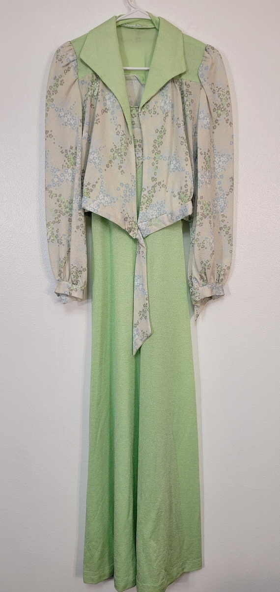Vintage 1960s Unknown Brand Green Floral Sheen Sle