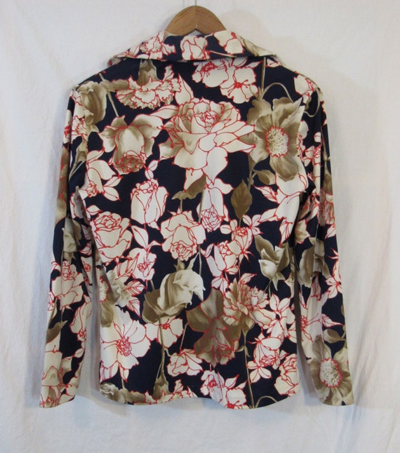 Vintage 1970s Lanie J. of California Polyester Large-Scale Print Floral Quarter-Zip Blouse Bust 32" gorgeous print! View 5
