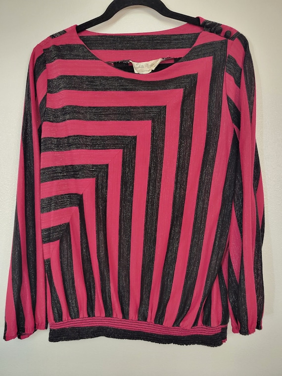 Vintage 1980s Edith Martin Fuchsia Pink and Black… - image 1