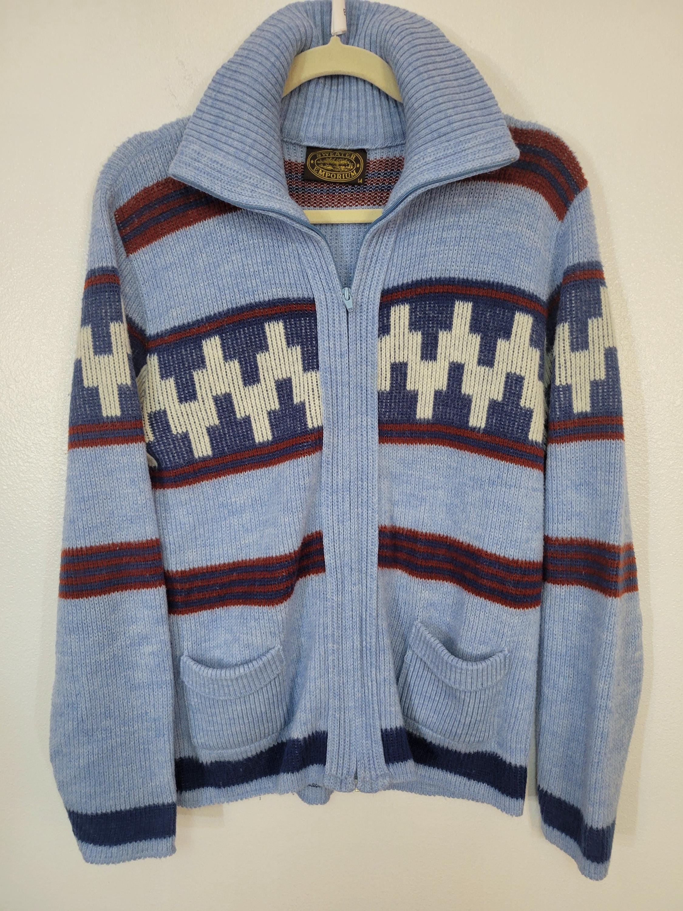 トップス 70's SWESTER EMPORIUM wool cardigan Vintage 1970's Sweater Emporium Men's M Full Zip Sweater