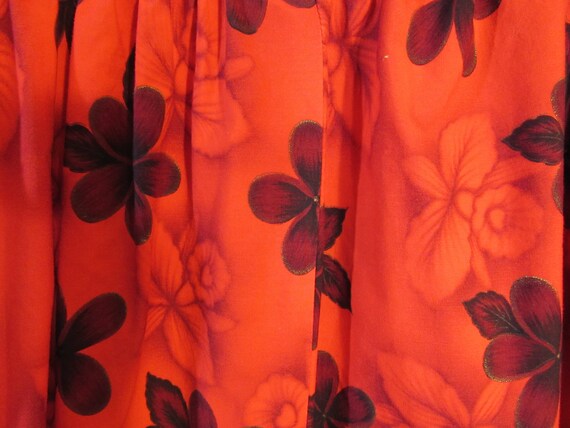 Vintage Hawaiian Red/Black Orchid Floral Cotton H… - image 5