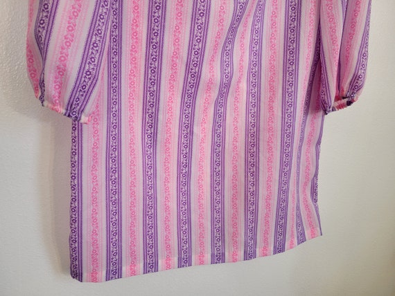 Vintage 1970s Homemade Pink/Purple Floral Stripe … - image 3