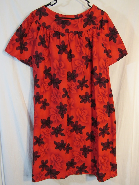 Vintage Hawaiian Red/Black Orchid Floral Cotton H… - image 1