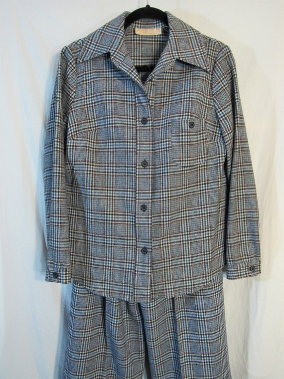 Vintage Pendleton Blue and Red Houndstooth Check … - image 1