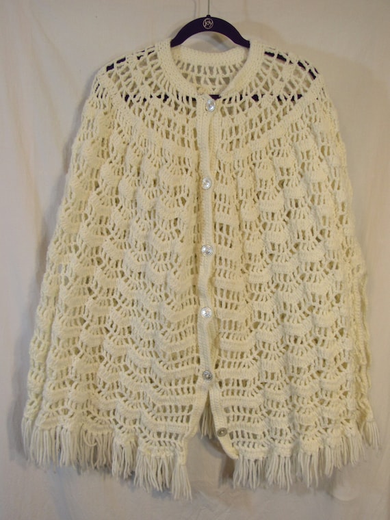 Vintage Handemade 1970s Women's White Yarn Crochet 