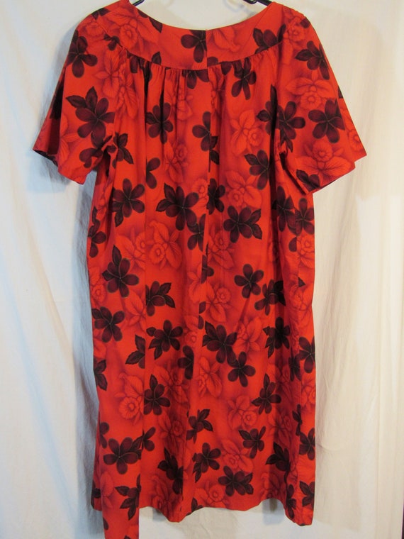 Vintage Hawaiian Red/Black Orchid Floral Cotton H… - image 6