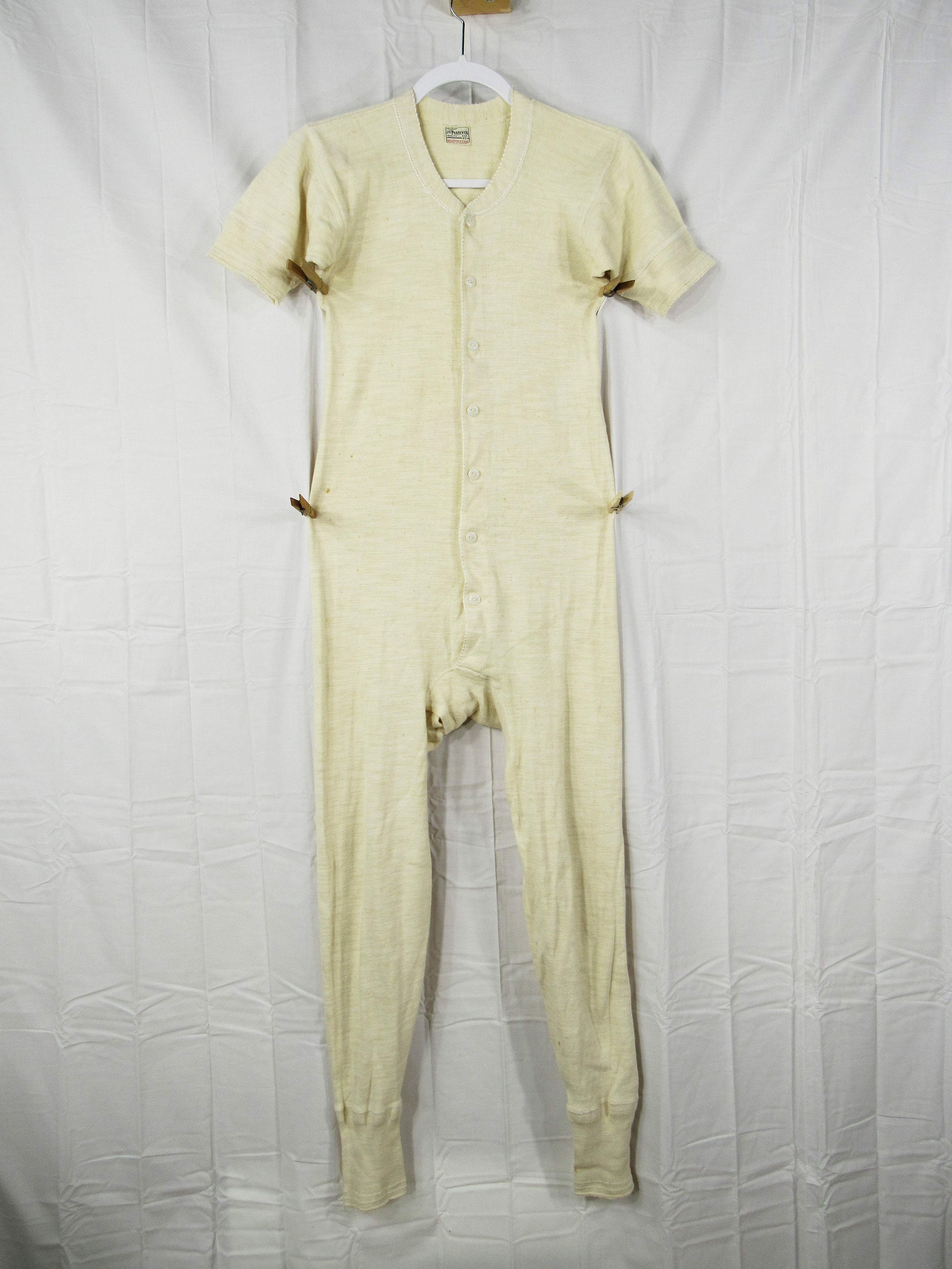 Wow 20s 30s 40s Vintage Jcpenney Penneys Men s Long Underwear Union Suit Size 40 Cotton Wool Blend Short Sleeve Rare and Fun Etsy
