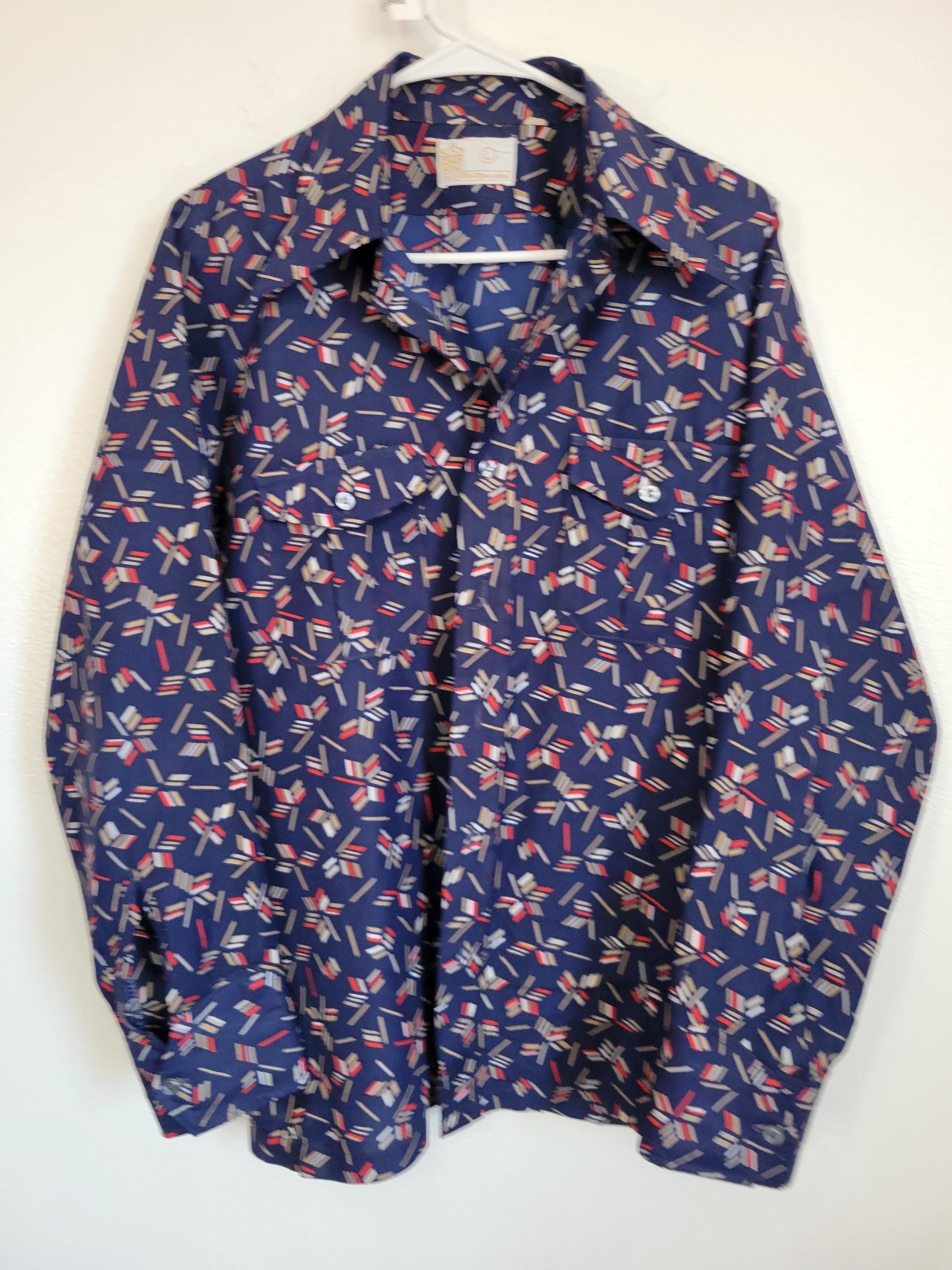 トップス SEARS KINGS ROAD Men's Vintage Sears Kings Road Long Sleeve Shirt Blue White