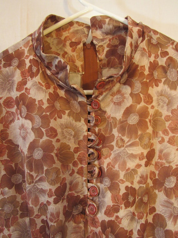 Vintage Homemade 1970s Brown Floral Button Bodice… - image 2