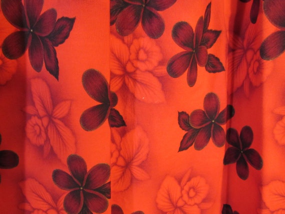 Vintage Hawaiian Red/Black Orchid Floral Cotton H… - image 3