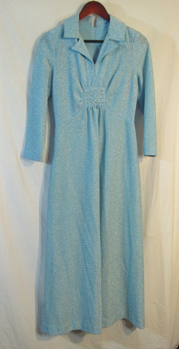Evening Dress! Vintage 1950s 60s Blue and Silver M