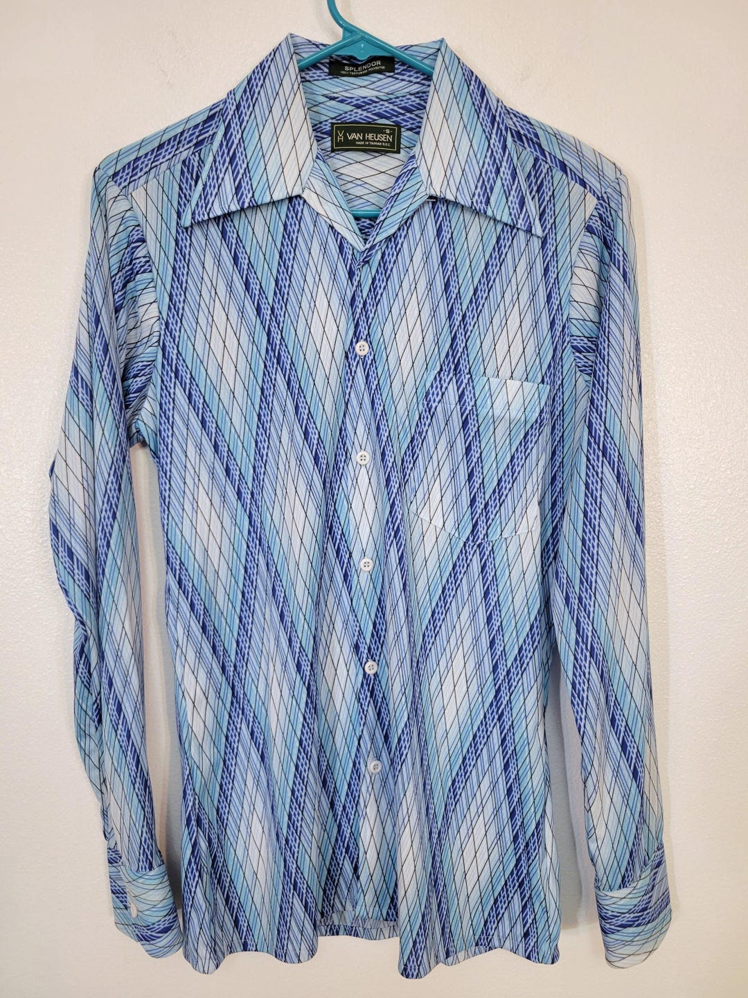 70'S VAN HEUSEN Stripe Pattern Short Sleeve Shirt Men's L Vintage /eaa450252