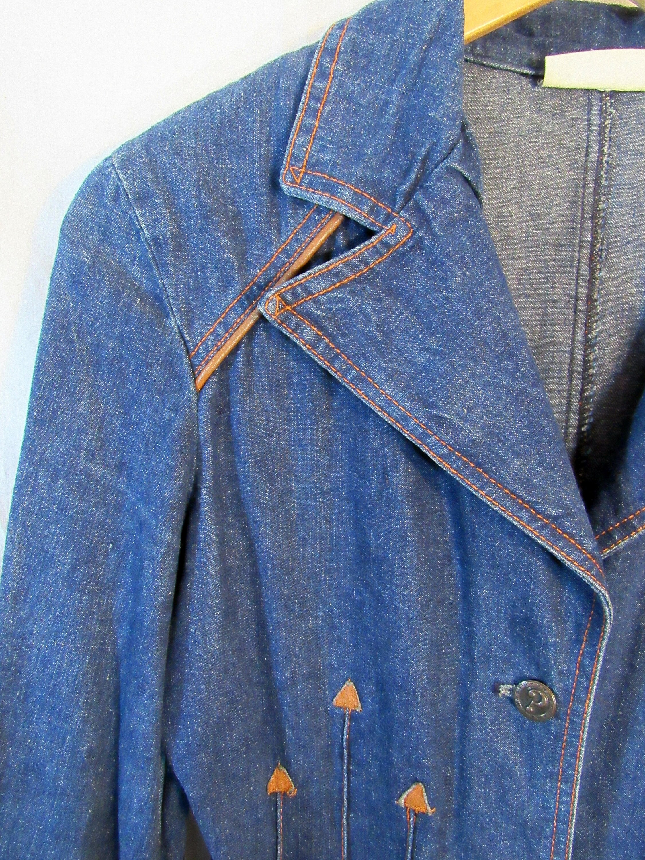 WHAT'S-IN-A-NAME Vintage Women's Western Blue Denim Jacket Bust 34 W/  Orange Stitching & Leather Trim 1970's Very Near Mint Condition - Etsy