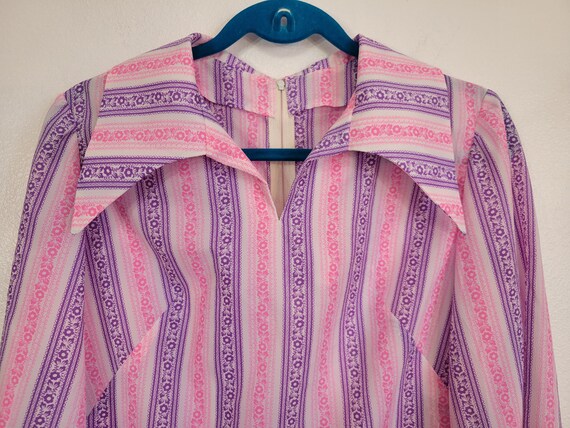 Vintage 1970s Homemade Pink/Purple Floral Stripe … - image 2