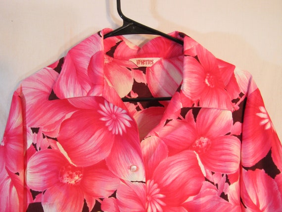 Vintage Pykettes Hot Pink Large-Scale Floral Long… - image 3