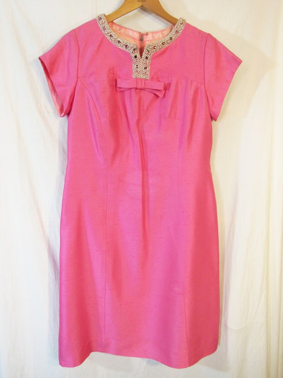 Pink! 1950s Vintage home made Short Sleeve Dress,… - image 1