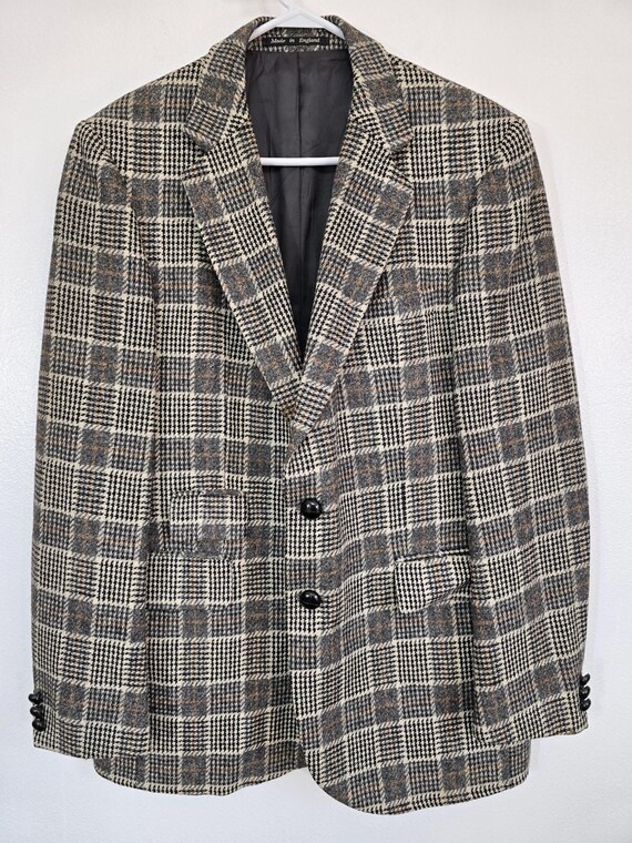 Vintage 1960s Nicholson of St. Albans Gray/tan Plaid Wool 2-button