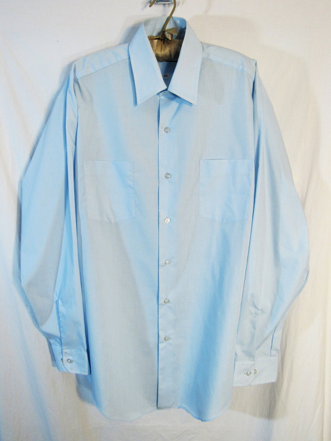 70'S Sears PERMA-PREST short sleeve poly shirt, men's size L, vintage polyester Khaki type sage green Vintage Second Hand main image 0