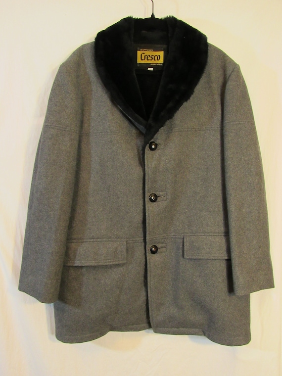 Wow! Vintage 1960's Cresco Gray Wool Black Faux Fu