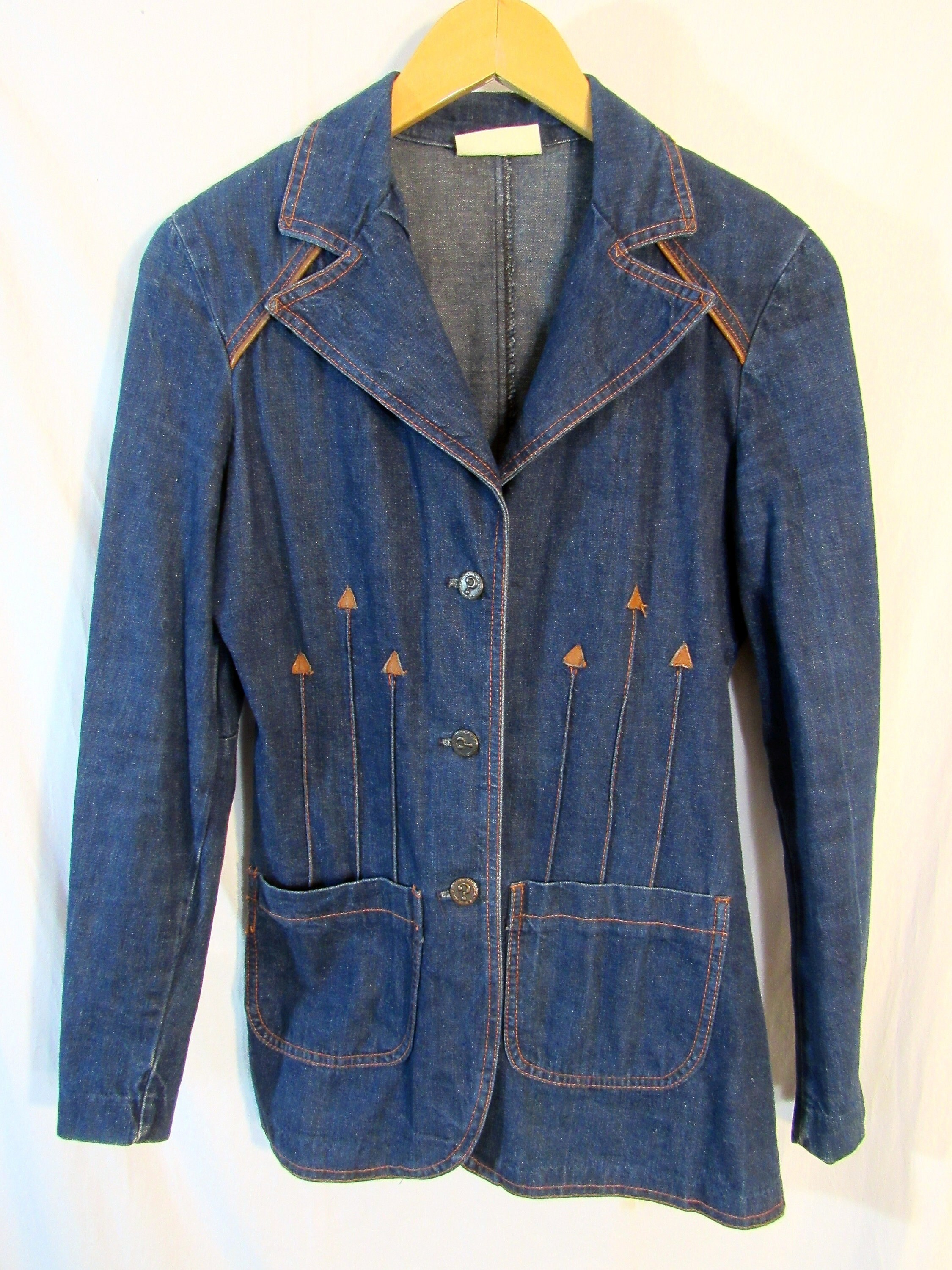 WHAT'S-IN-A-NAME Vintage Women's Western Blue Denim Jacket Bust 34 W/  Orange Stitching & Leather Trim 1970's Very Near Mint Condition - Etsy
