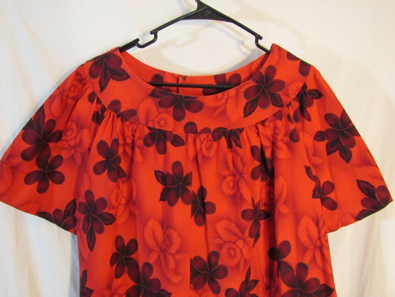 Vintage Hawaiian Red/Black Orchid Floral Cotton H… - image 2