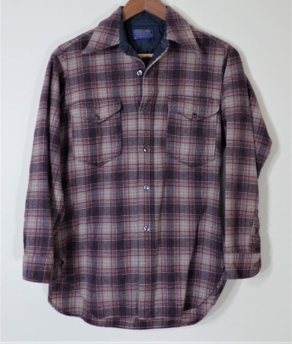 Vintage 1970s? Pendleton Woolen Mills 100% Wool Gray and Red Plaid 