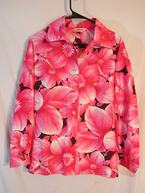 Vintage Pykettes Hot Pink Large-Scale Floral Long… - image 1