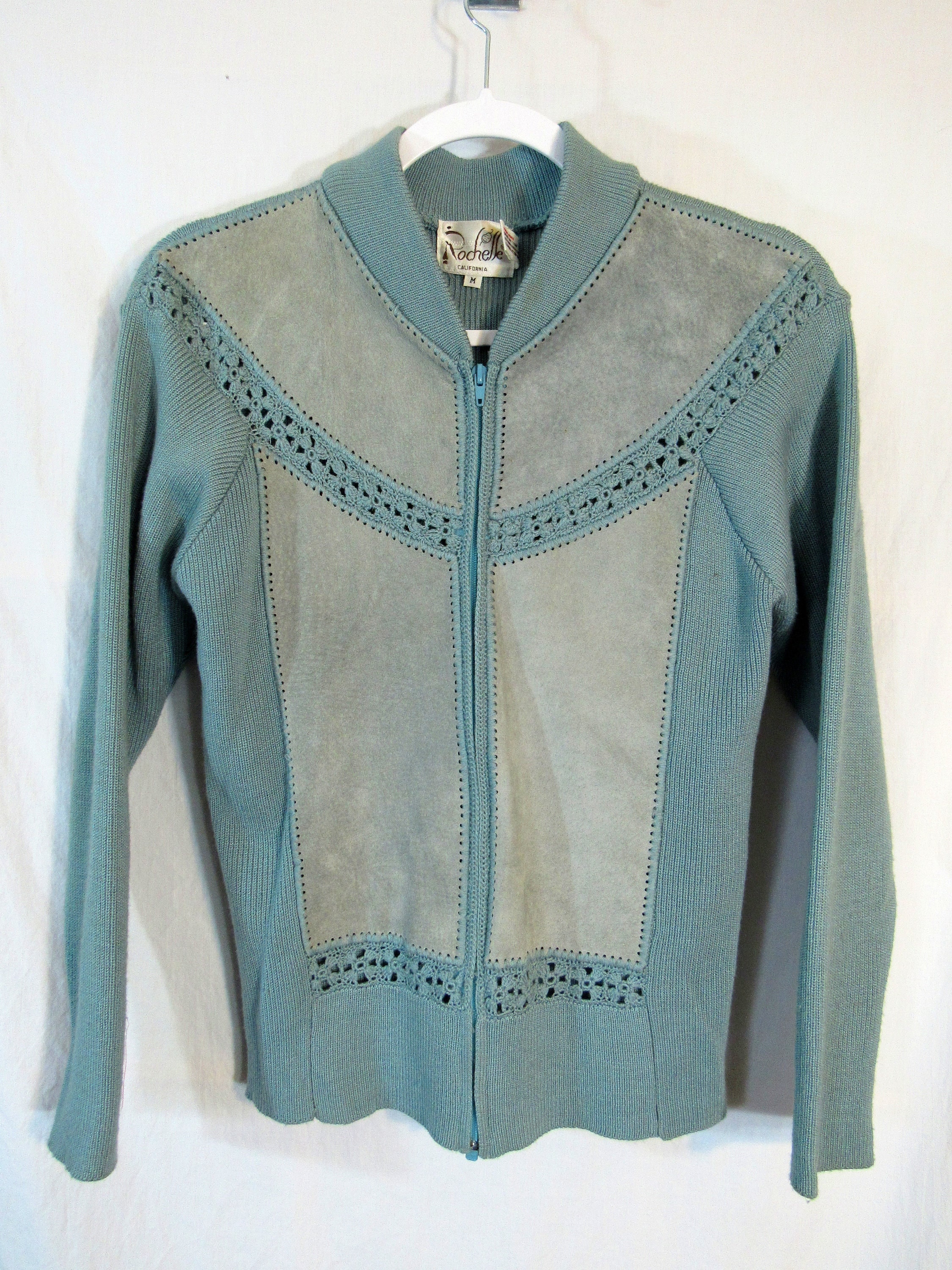 Vintage Suede Leather/knit Sleeve Button Down Jacket/suede