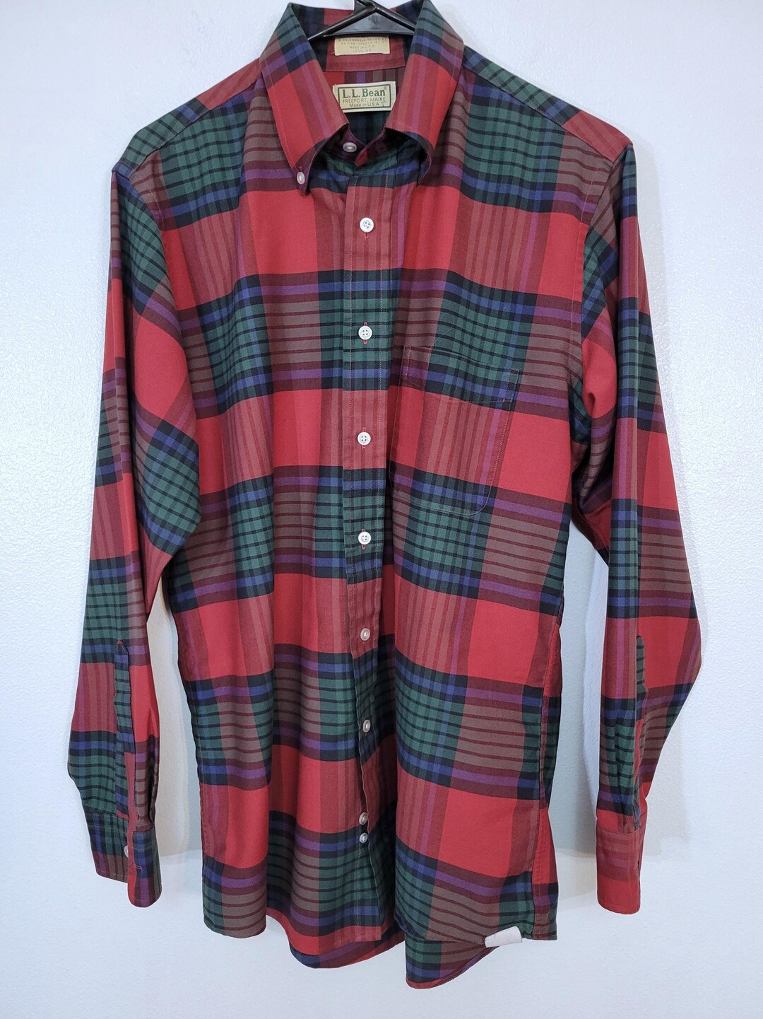 Vintage L.L.BEAN Made In USA Blue White Striped Long Sleeve Button-Up Shirt