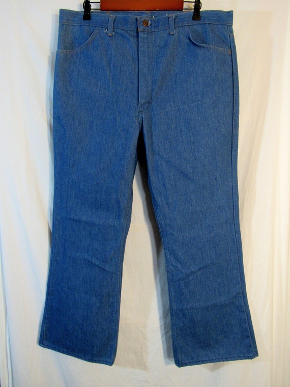 70s or 80s Vintage Kmart Challenger Men's Light Blue Denim Wide Leg Jeans  Size 38 X 30.5 Talon 42 Zipper Near Mint, Blue Light Special 