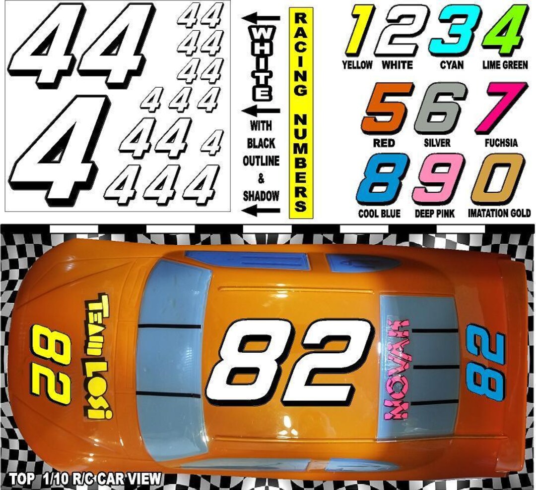 WHITE (#4's) Racing Numbers Decal Sticker Sheet 1/8 - 1/10 -1/12 RC ...