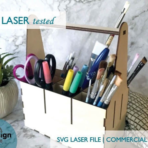 SVG Files For Laser, Craft Tool Caddy, Laser cut box, Digital Download, For Her, For Him, Gift for Artist Men, Mothers Day, Art Teacher Gift