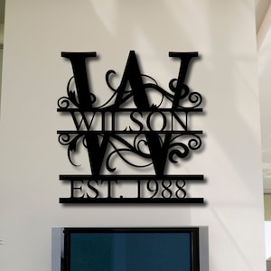 Personalized Family Name Metal Sign, Housewarming Gift, Metal Monogram Sign, Door Hanger, Last Name Sign, Metal Wall Art, Wedding Gift