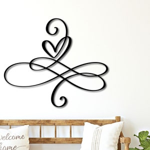 Diseño de corazón de metal infinito / Símbolo de infinito / Arte de pared Signo de infinito con corazones entrelazados / Signo de familia de infinito / Regalo de boda