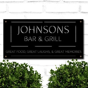 Personalized Metal Family Bar and Grill Sign, Personalized Metal Sign for Kitchen, Custom Home Metal Decor, Kitchen Decor, Bar Sign House