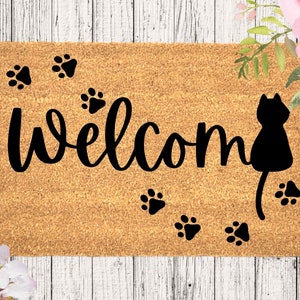 Welcome Sitting Cat, Cute Black Cat Doormat, Welcome Mat, Funny Gift, Housewarming Gift, Closing Gift
