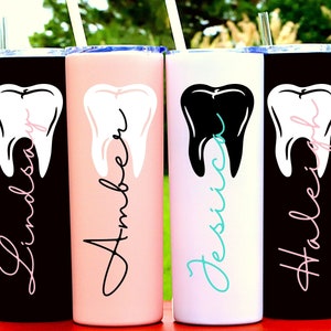 Personalisierter Zahn, Zahnarzttasse, Zahnhygieniker-Assistent Geschenk, rostfreier Becher, kundenspezifisches Zahnreinigungsgefäß, Büroangestelltergeschenk