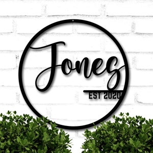 Personalized Family Name Metal Sign, Housewarming Gift, Established Family Sign, Door Hanger, Wedding Gift, Est Metal Monogram Sign Gift