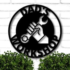 Personalisiertes Vatertagsschild für Papa, Papas Work Shop Metallschild, Geschenk für Papa, Geschenk für Opa, Geschenk für Papa Papaw, Vatertagsgeschenk