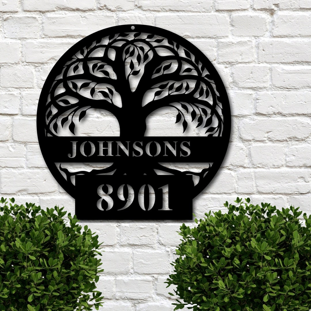 Tree of Life Address Sign, Custom Metal Address Sign With Tree