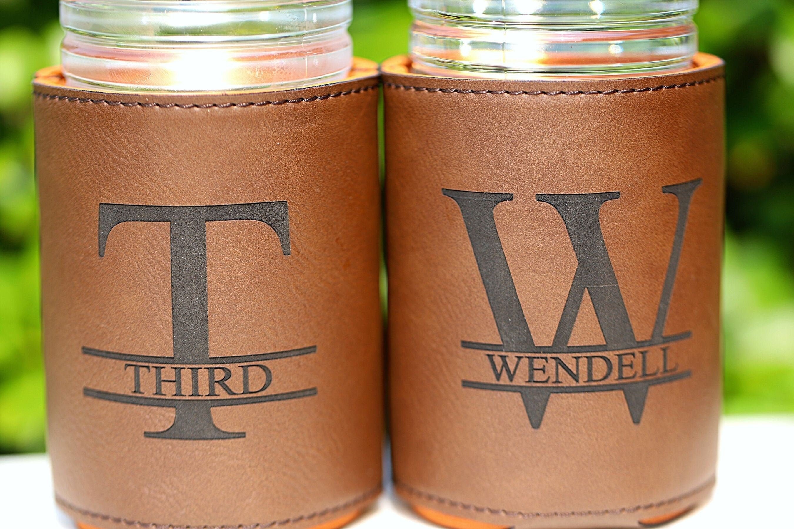 Leather Koozie, Can or Bottle holder, Personalized