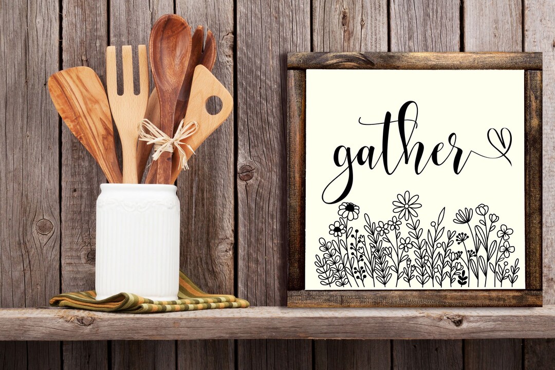 Gather Word Kitchen Wall Decor Wildflower Decor Living Room Etsy