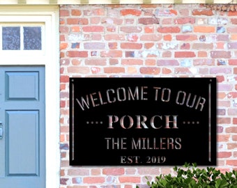 Uflashmi Welcome To Our Porch Schild | Aluminium, 28x18 Cm, Vintage-Design