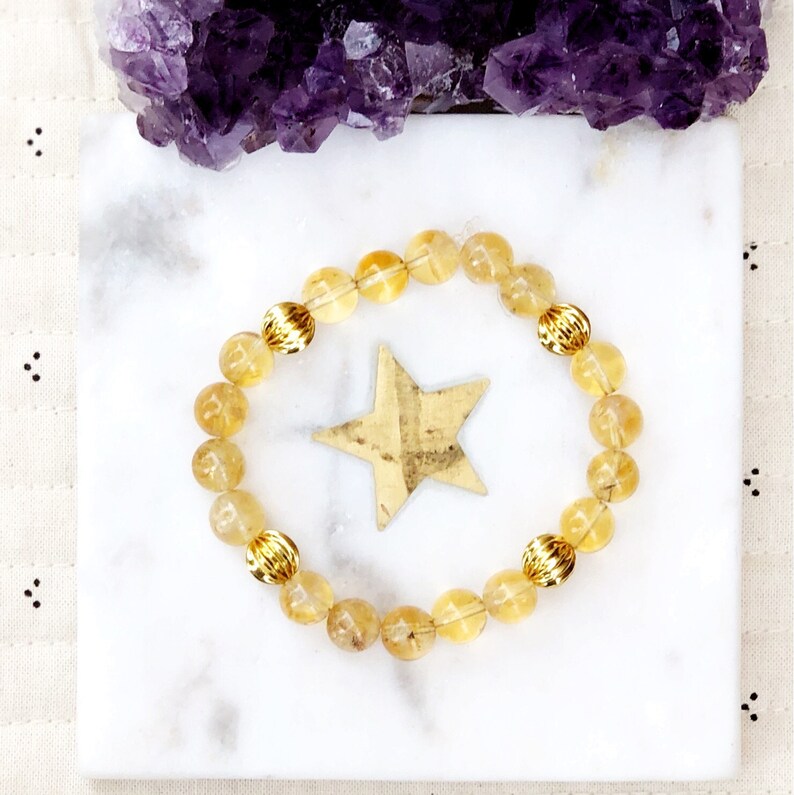 high grade gemstones Natural Citrine Gold Plated Beads Mala Bead Bracelet Healing Crystals semi-precious stones